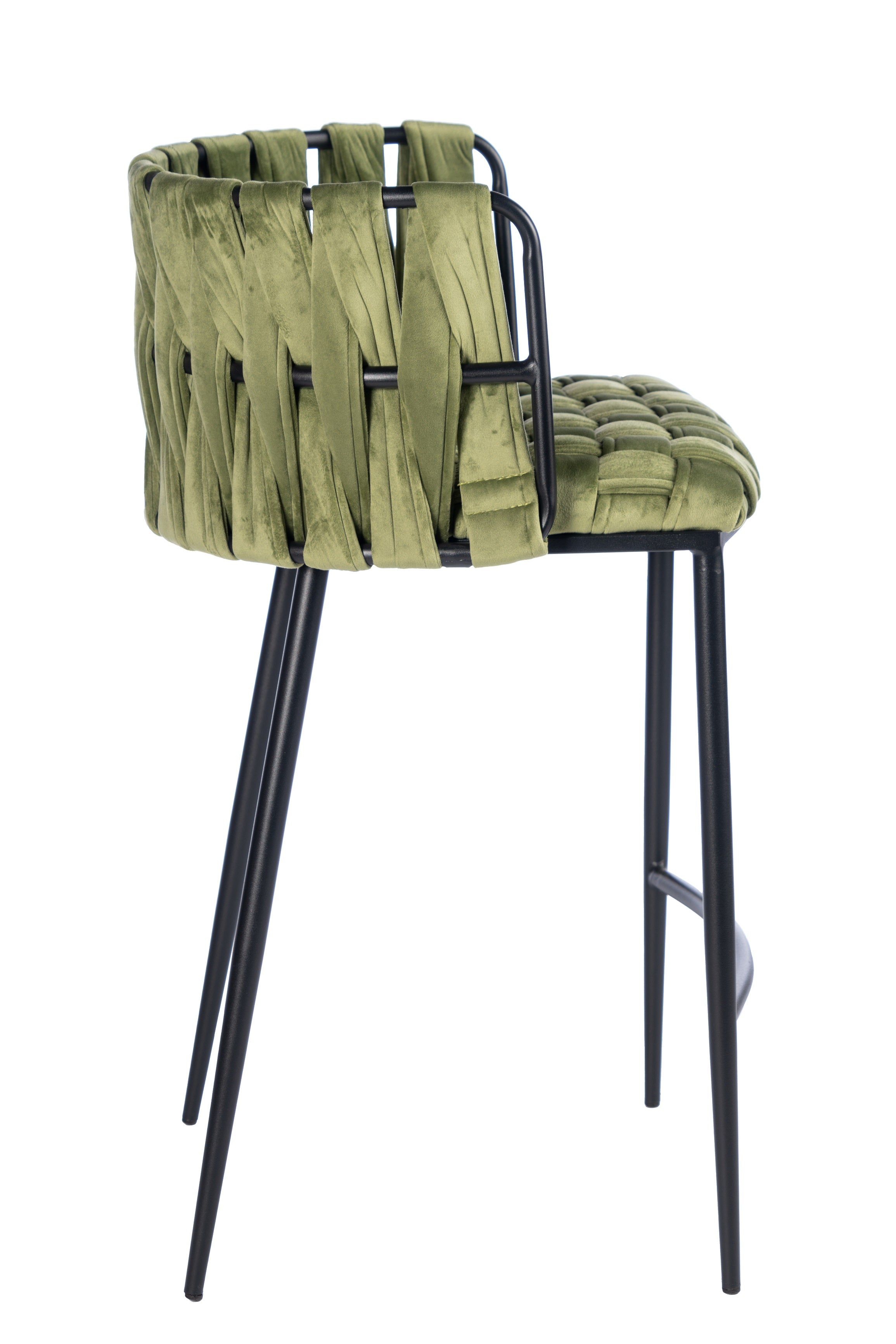 27" Green and Black Velvet and Metal Low Back Counter Height Bar Chair