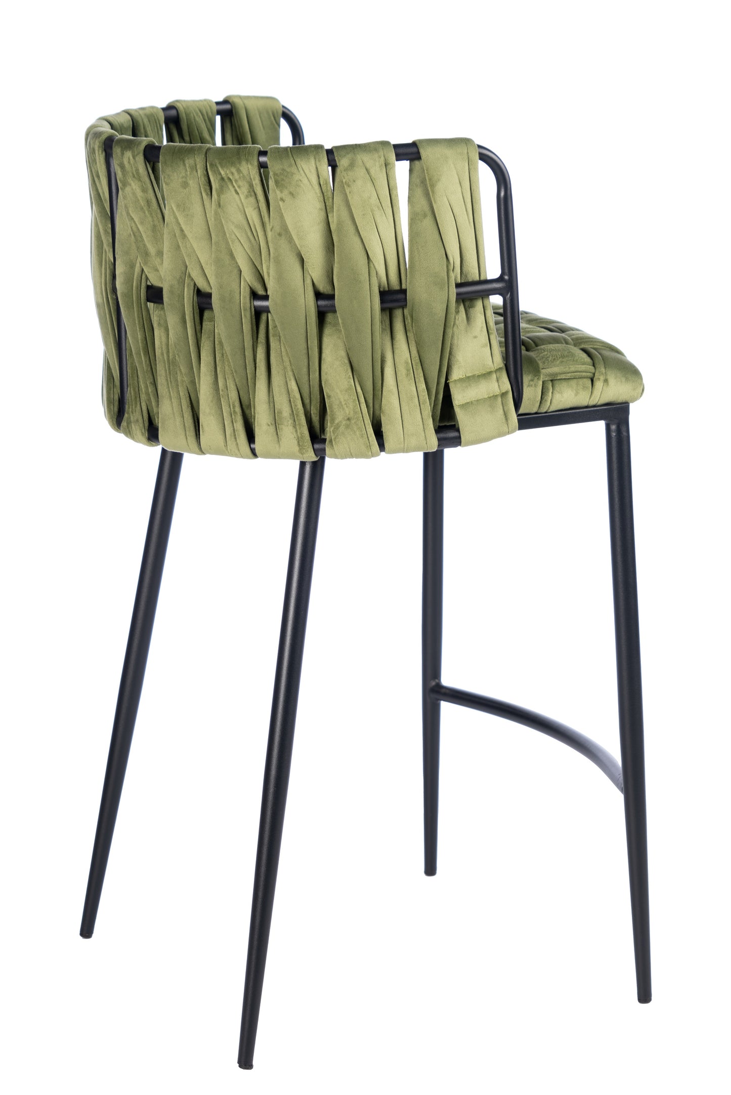 27" Green and Black Velvet and Metal Low Back Counter Height Bar Chair