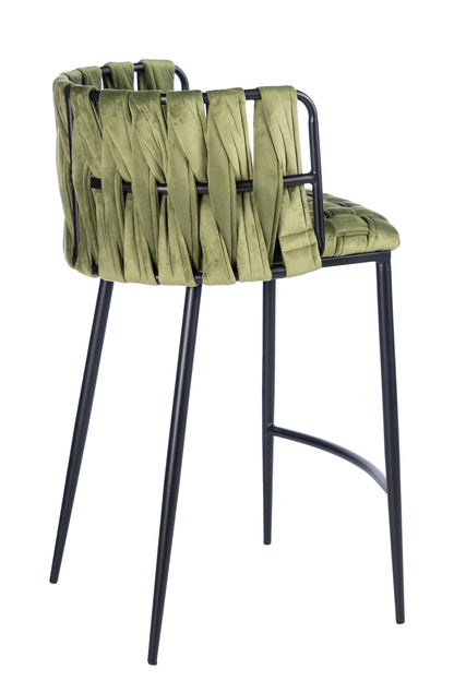 27" Green and Black Velvet and Metal Low Back Counter Height Bar Chair