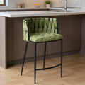 27" Green and Black Velvet and Metal Low Back Counter Height Bar Chair