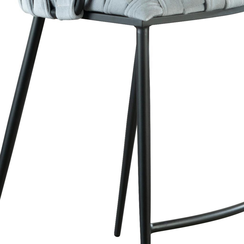 27" Gray and Black Velvet and Steel Low Back Counter Height Bar Chair