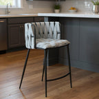 27" Gray and Black Velvet and Steel Low Back Counter Height Bar Chair