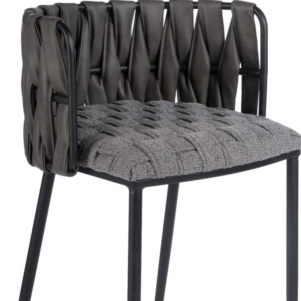 27" Gray and Black Fabric Faux Leather and Metal Low Back Counter Height Bar Chair