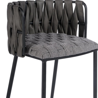 27" Gray and Black Fabric Faux Leather and Metal Low Back Counter Height Bar Chair