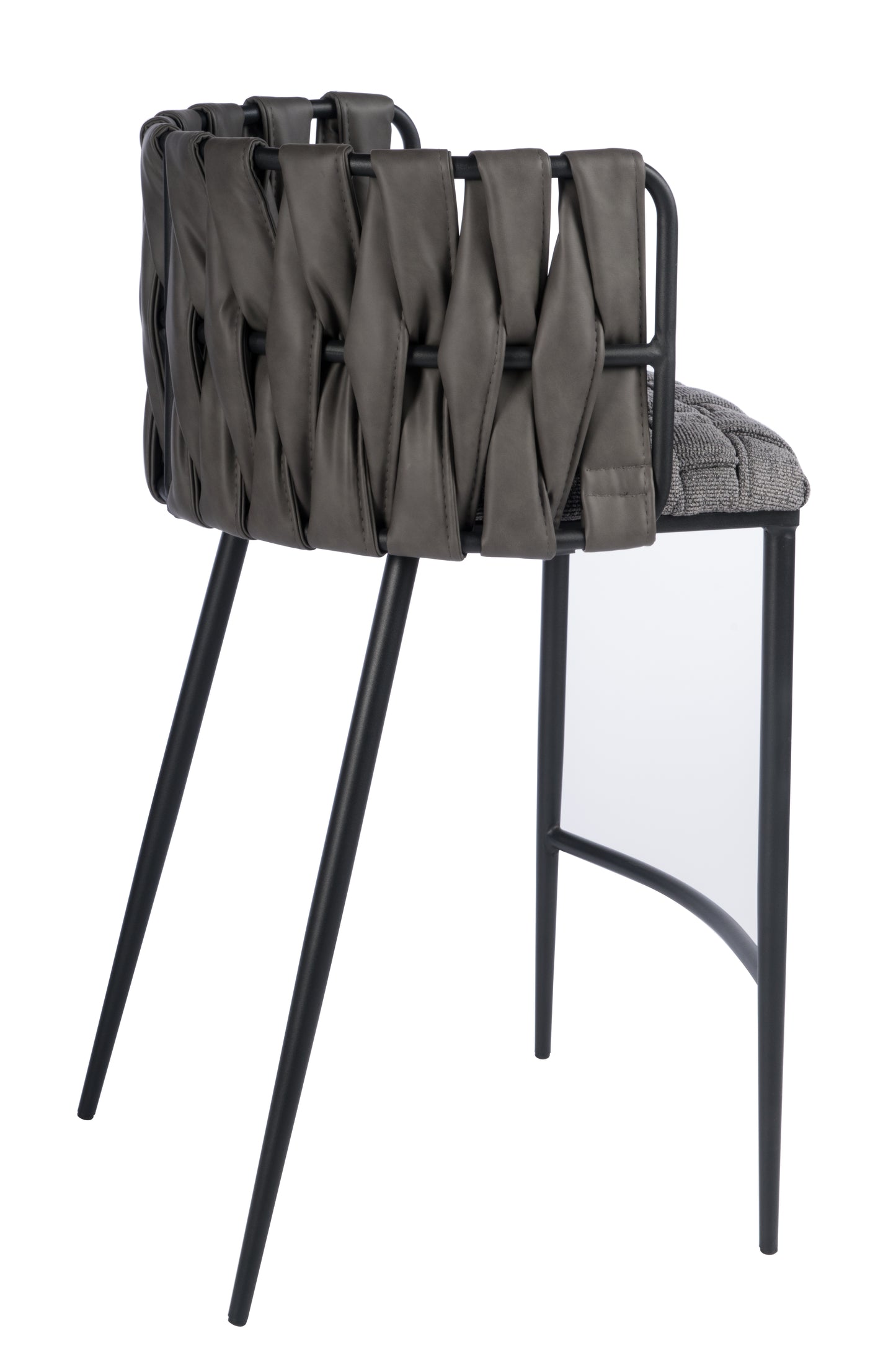 27" Gray and Black Fabric Faux Leather and Metal Low Back Counter Height Bar Chair