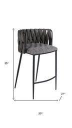 27" Gray and Black Fabric Faux Leather and Metal Low Back Counter Height Bar Chair