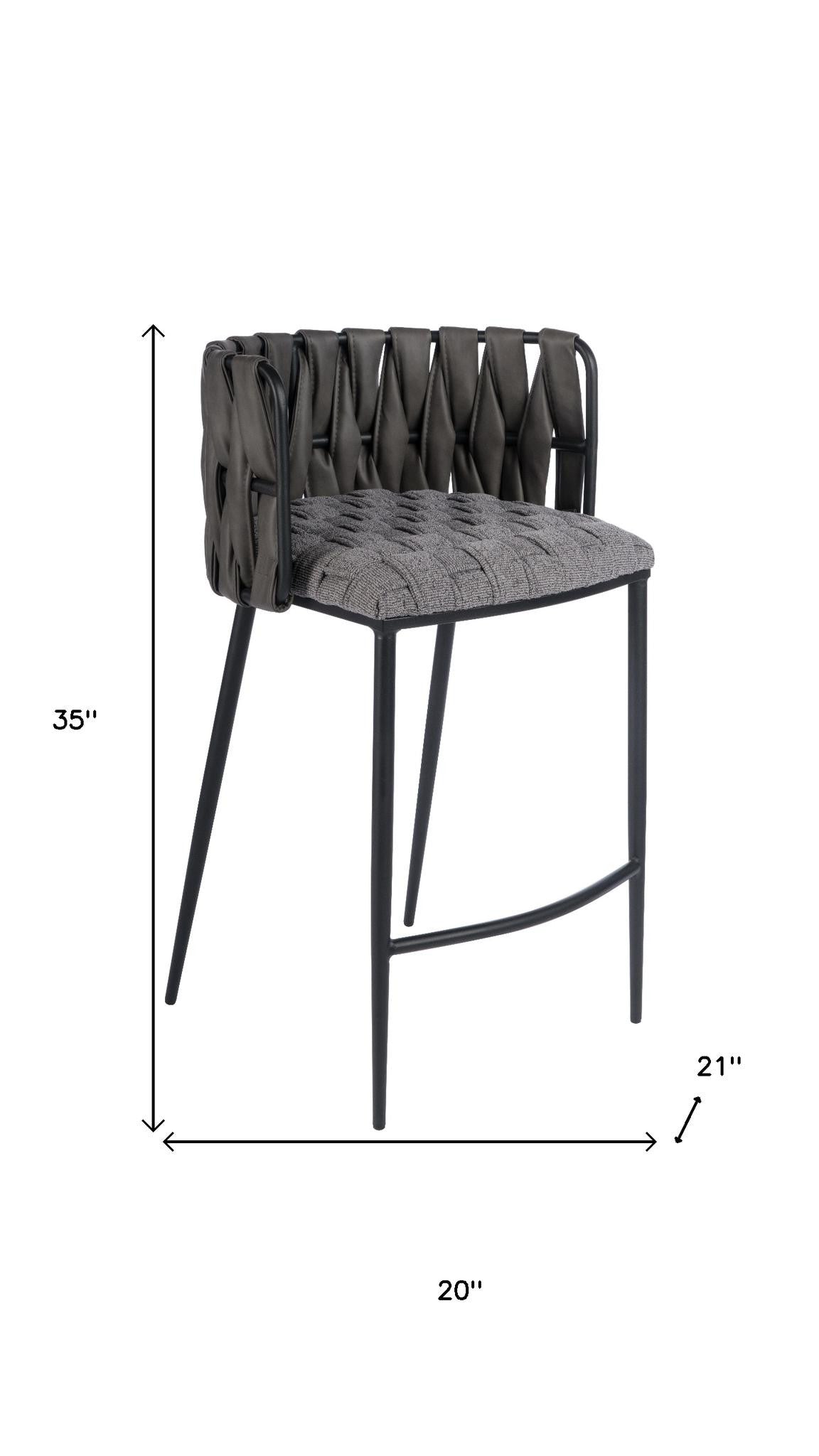 27" Gray and Black Fabric Faux Leather and Metal Low Back Counter Height Bar Chair