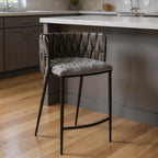 27" Gray and Black Fabric Faux Leather and Metal Low Back Counter Height Bar Chair