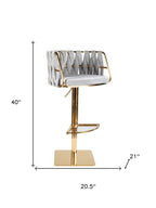 Gray and Gold Velvet and Steel Low Back Adjustable Height Swivel Bar Chair