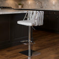 Gray and Silver Velvet and Steel Low Back Adjustable Height Swivel Bar Chair