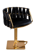Black and Gold Velvet and Steel Low Back Adjustable Height Swivel Bar Chair
