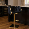 Black and Gold Velvet and Steel Low Back Adjustable Height Swivel Bar Chair