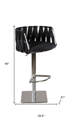 Black and Silver Velvet and Steel Low Back Adjustable Height Swivel Bar Chair