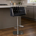 Black and Silver Velvet and Steel Low Back Adjustable Height Swivel Bar Chair