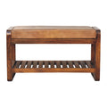 32" Brown Solid Wood Storage Bench With Cabinet