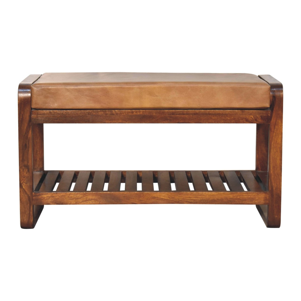 32" Brown Solid Wood Storage Bench With Cabinet