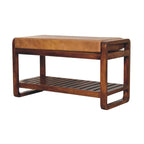 32" Brown Solid Wood Storage Bench With Cabinet