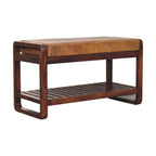 32" Brown Solid Wood Storage Bench With Cabinet