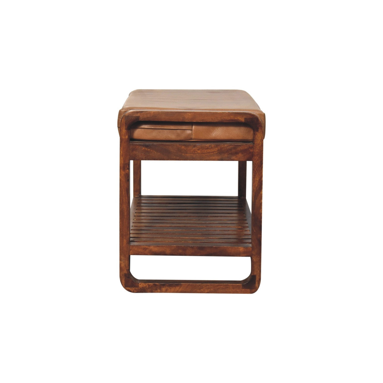 32" Brown Solid Wood Storage Bench With Cabinet