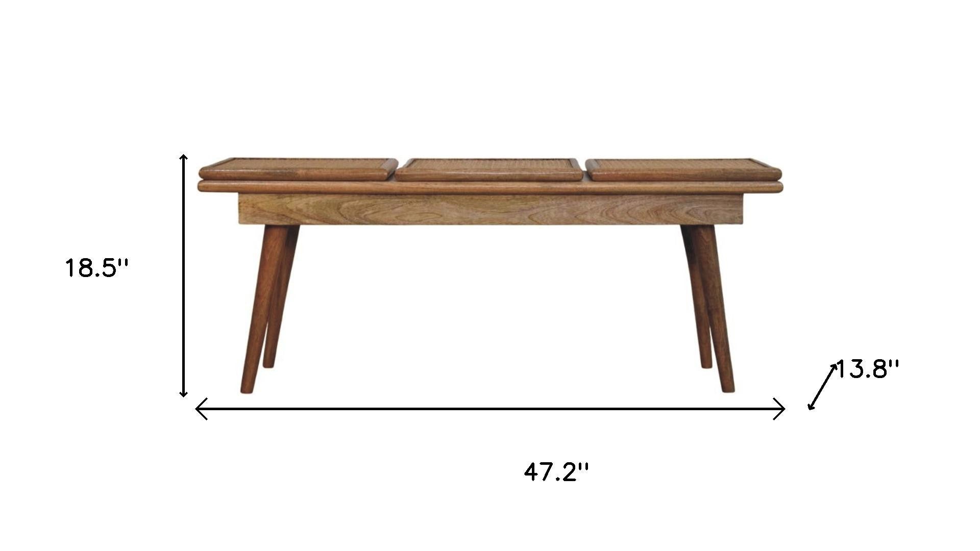 47" Brown Solid Wood Storage Bench With Cabinet