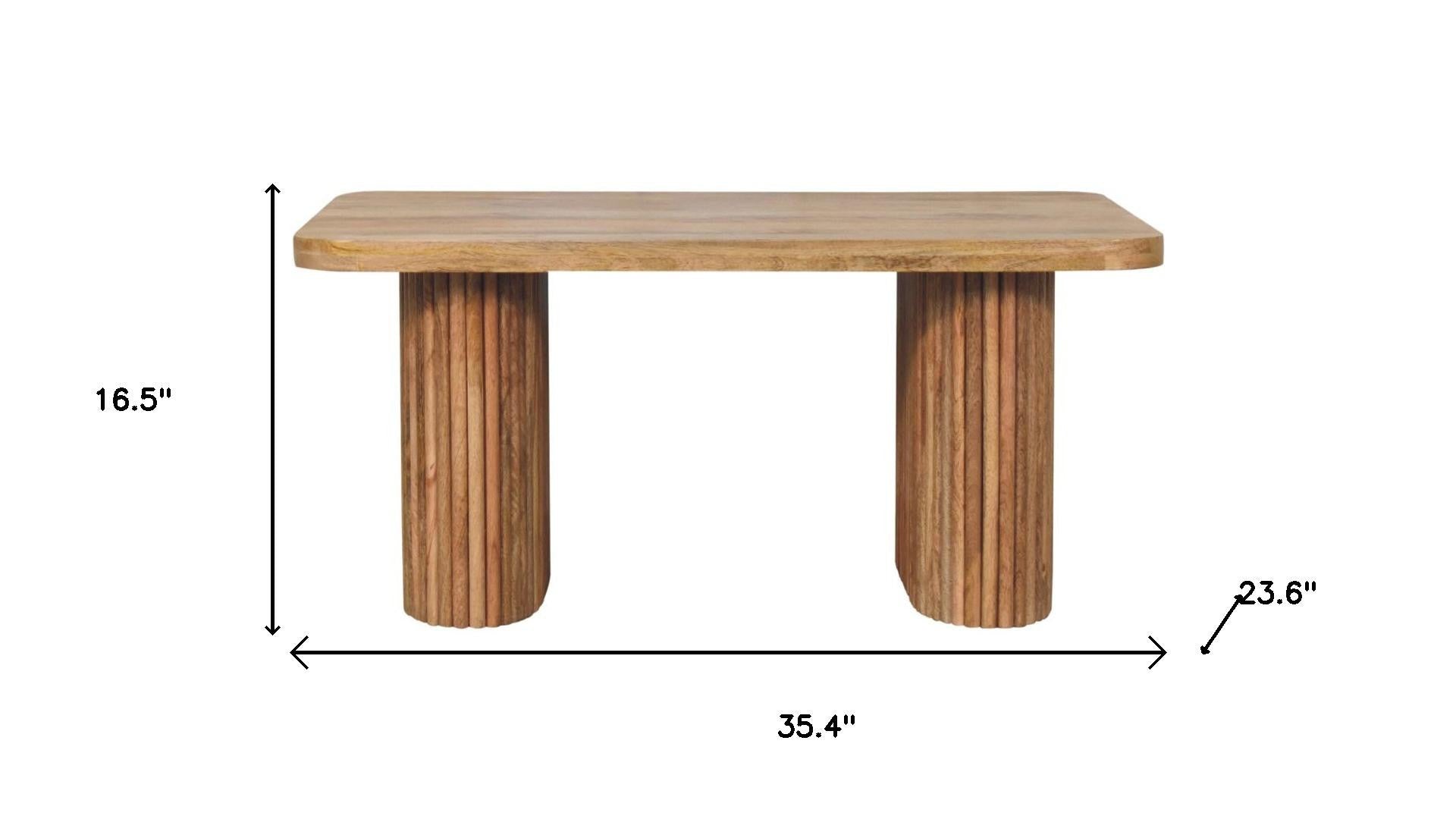 35" Brown Solid Wood Storage Bench With Cabinet