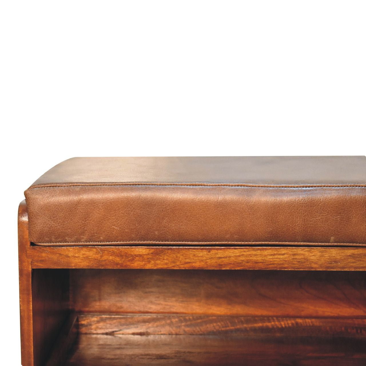 35" Brown and Solid Wood Storage Bench With Shoe Storage