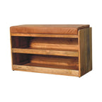 35" Brown and Solid Wood Storage Bench With Shoe Storage
