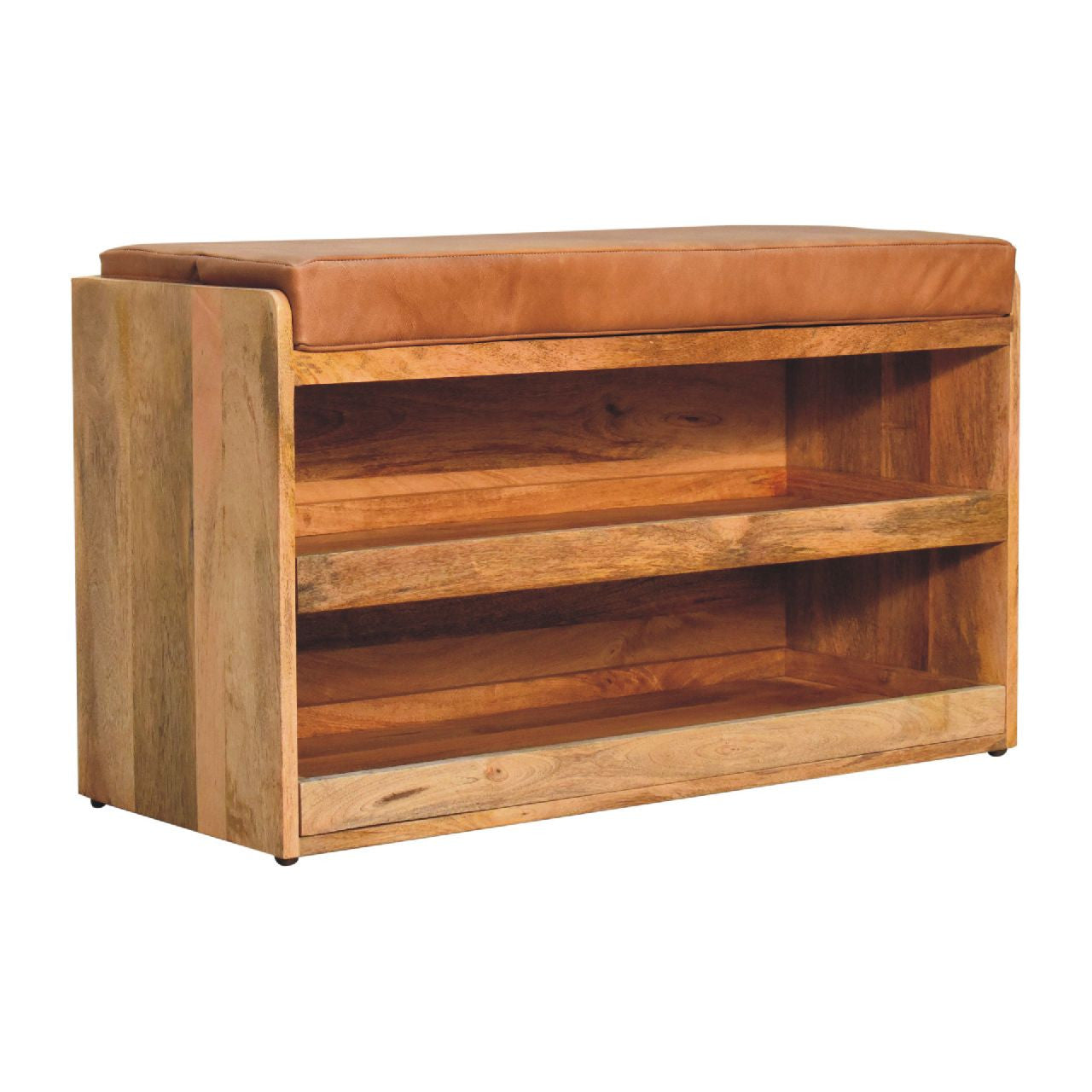 35" Brown and Solid Wood Storage Bench With Shoe Storage