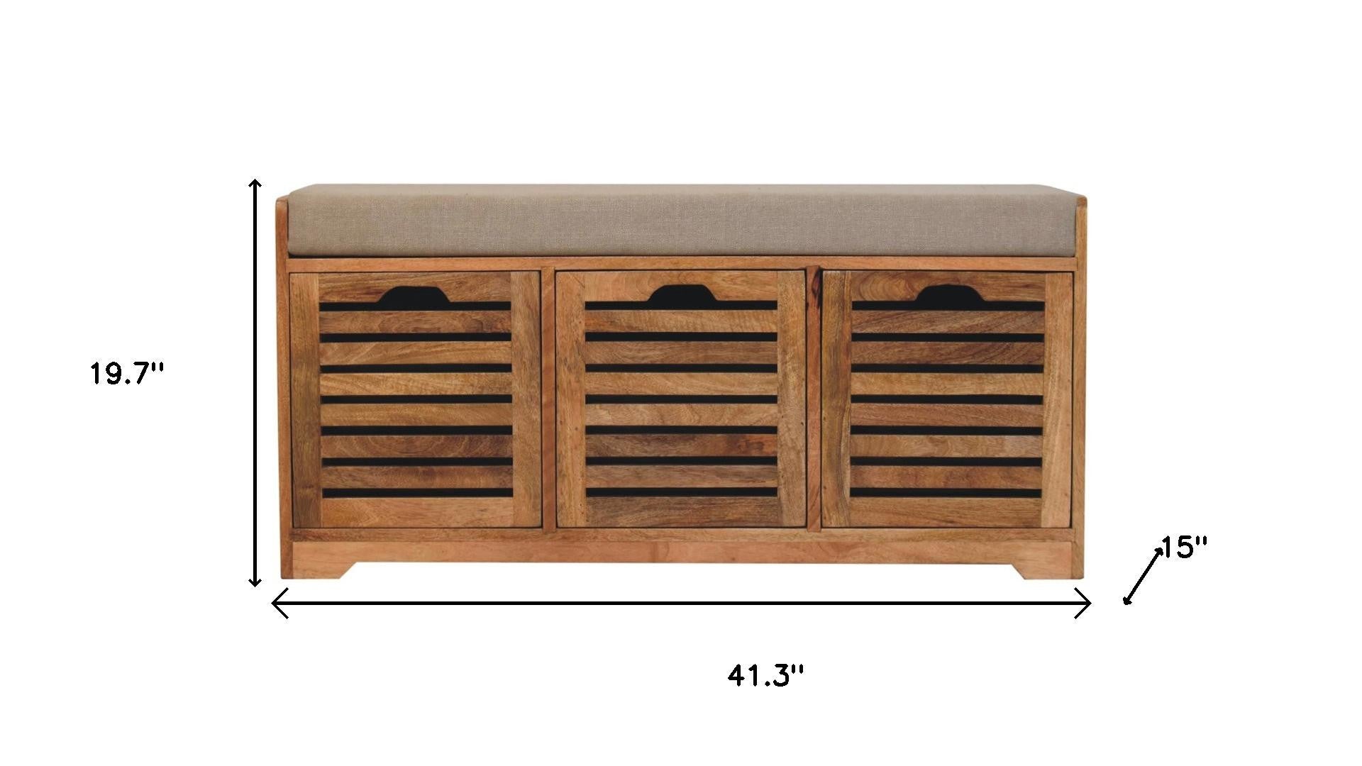 41" Brown and Solid Wood Storage Bench With Shoe Storage