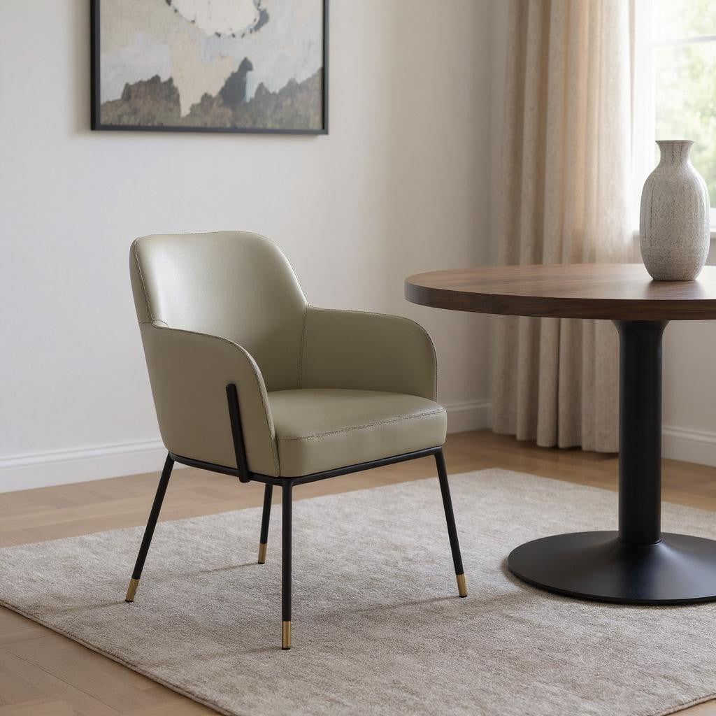 Dark Gray and Black Faux Leather and Steel Dining Arm Chair