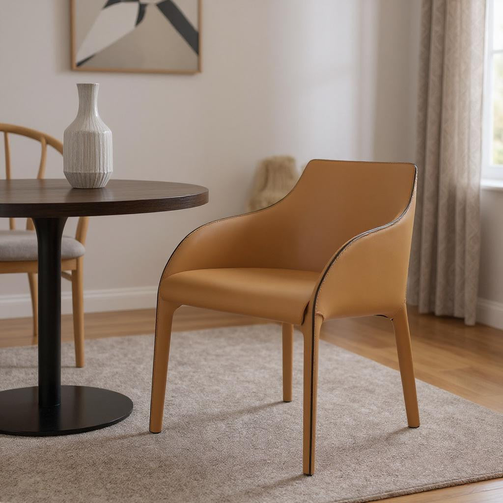 Black Faux Leather and Steel Dining Arm Chair