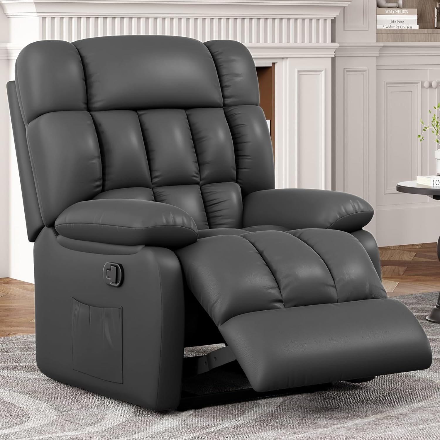 39" Black Faux Leather Manual Recliner