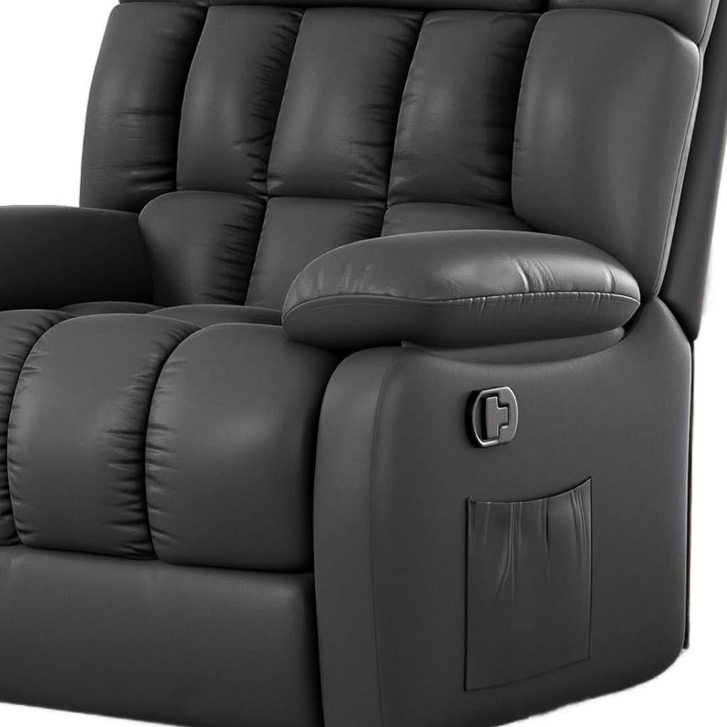 39" Black Faux Leather Manual Recliner