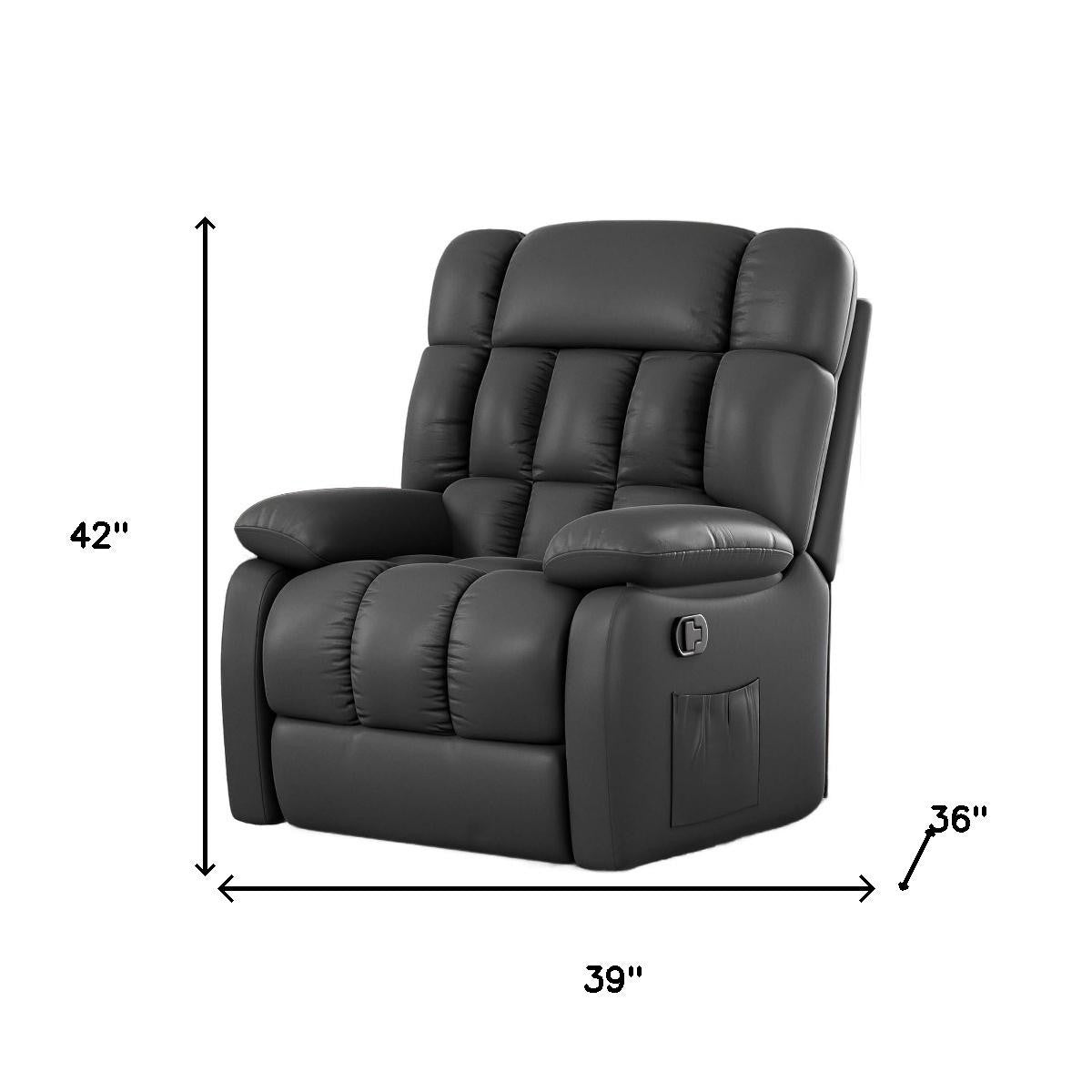 39" Black Faux Leather Manual Recliner