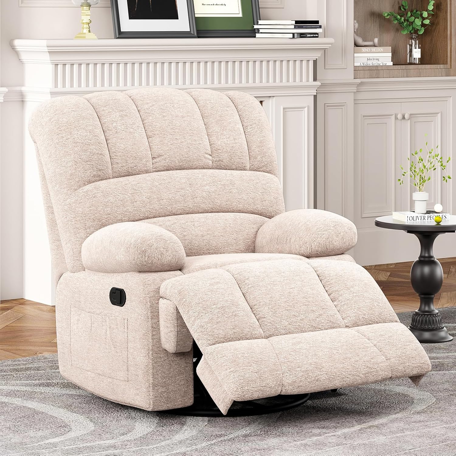 40" Beige Faux Leather Manual Recliner