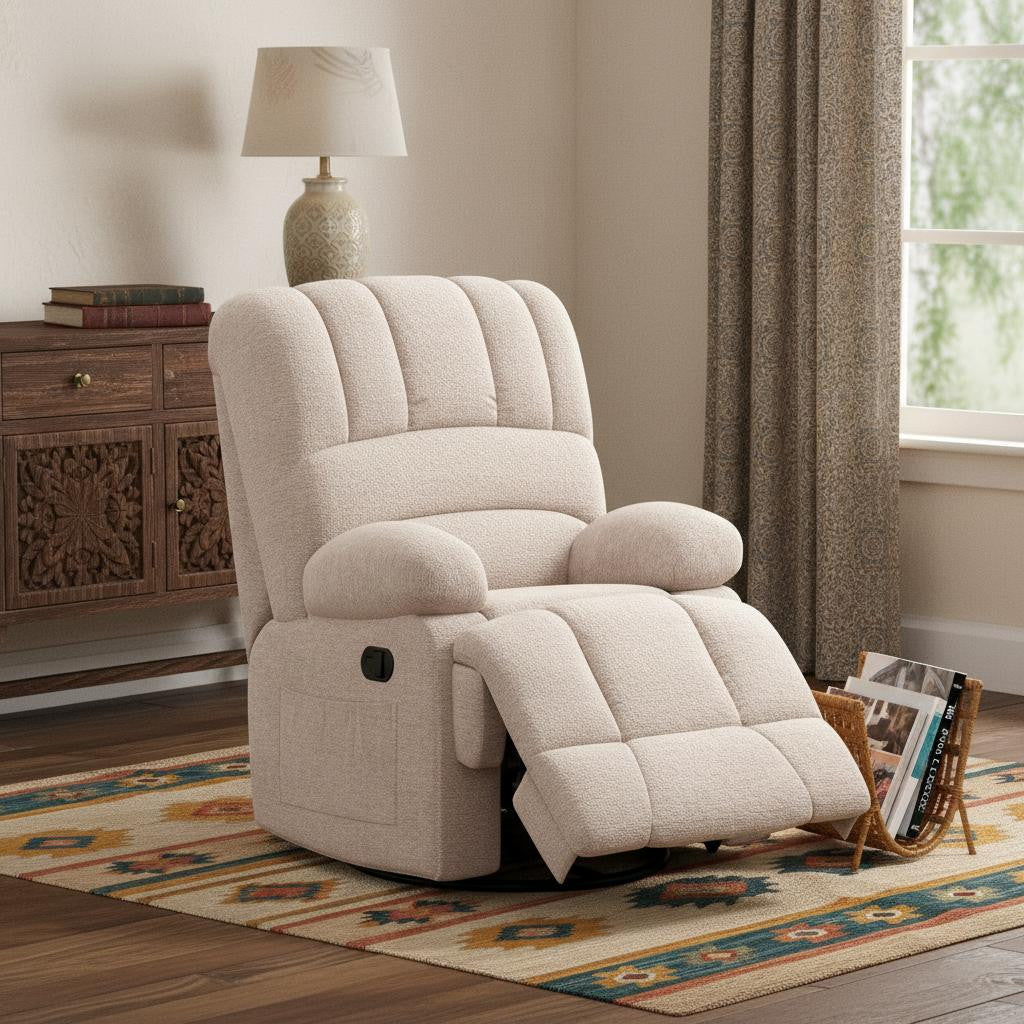 40" Beige Faux Leather Manual Recliner