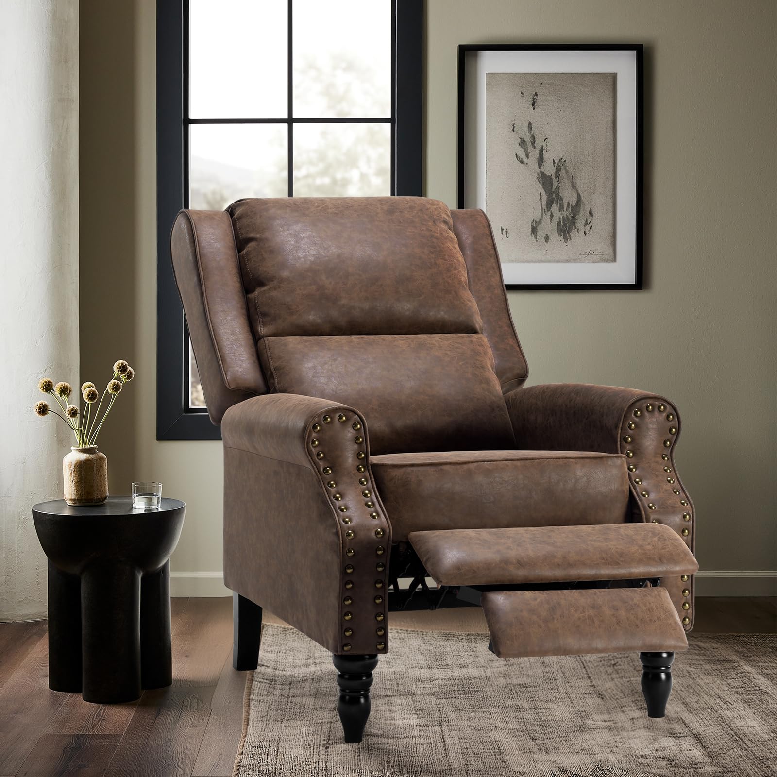 36" Brown Faux Leather Manual Recliner