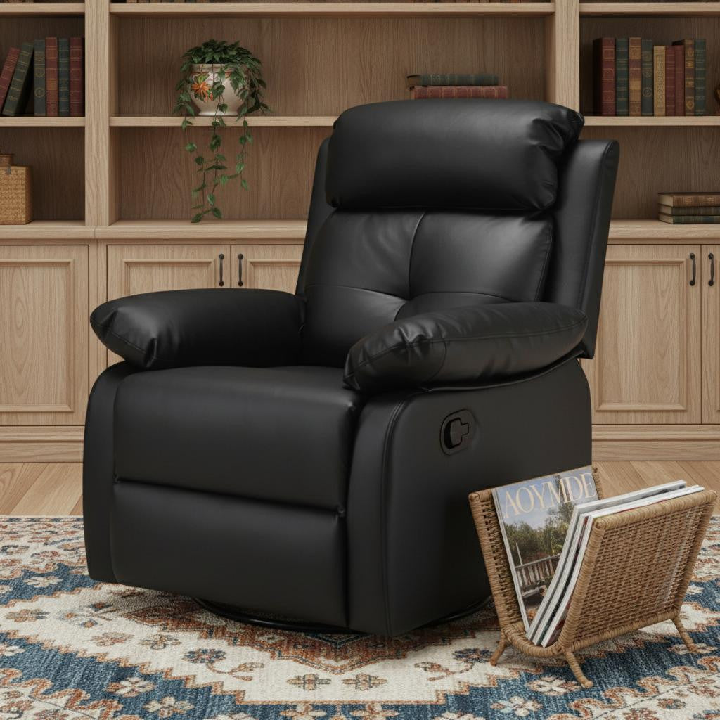 37" Black Faux Leather Manual Recliner