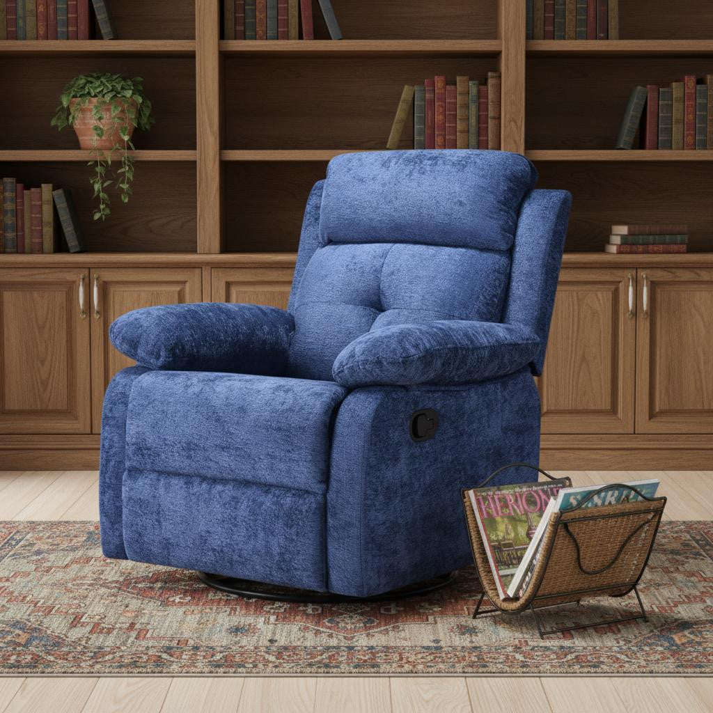 37" Blue Faux Leather Manual Recliner