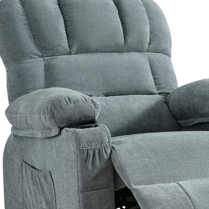 39" Blue Faux Leather Leather Heated Massage Lift Assist Recliner With USB