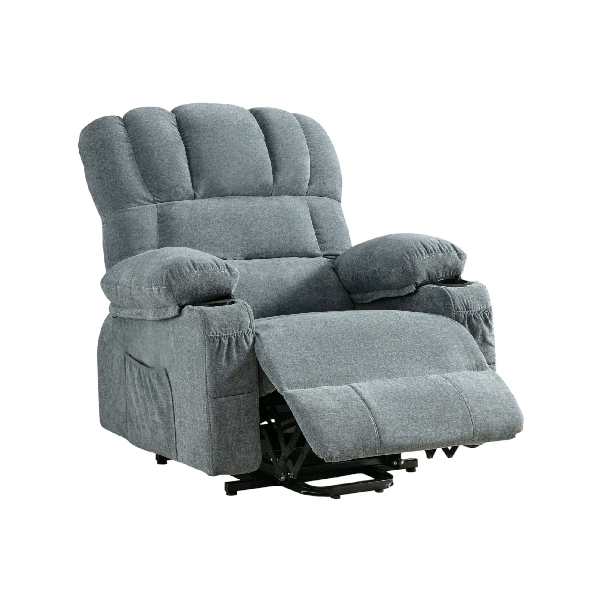 39" Blue Faux Leather Leather Heated Massage Lift Assist Recliner With USB