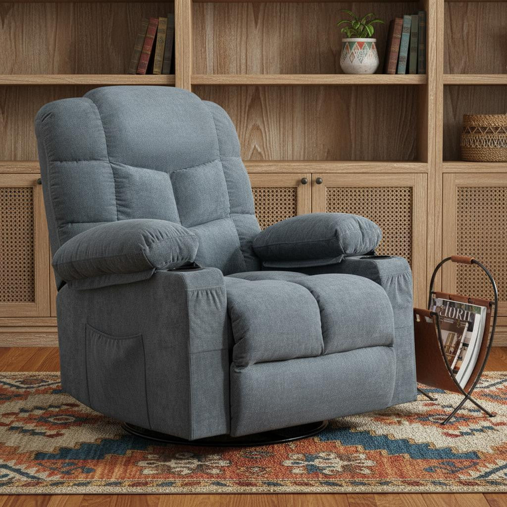 37" Blue Faux Leather Heated Massage Lift Assist Recliner With USB