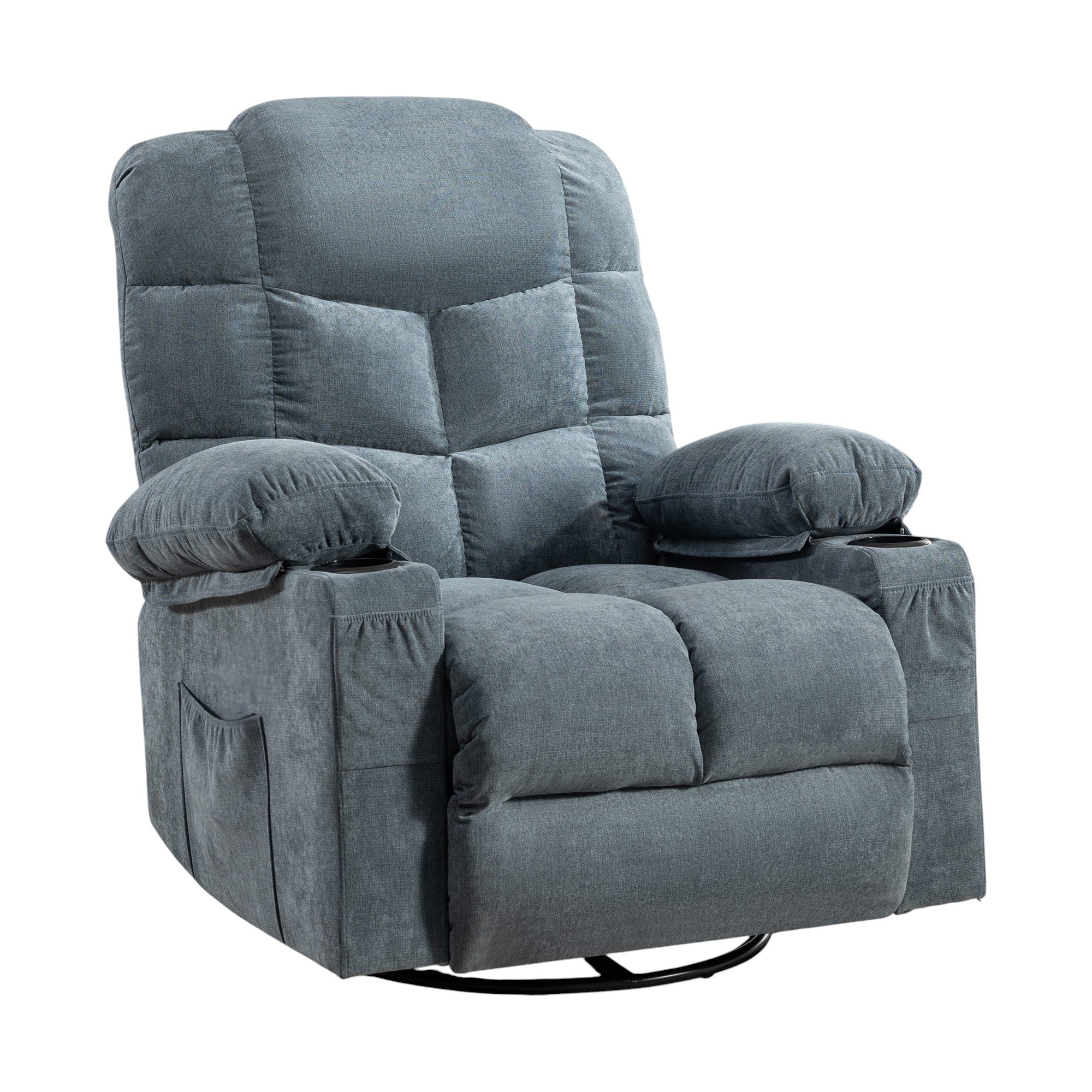 37" Blue Faux Leather Heated Massage Lift Assist Recliner With USB