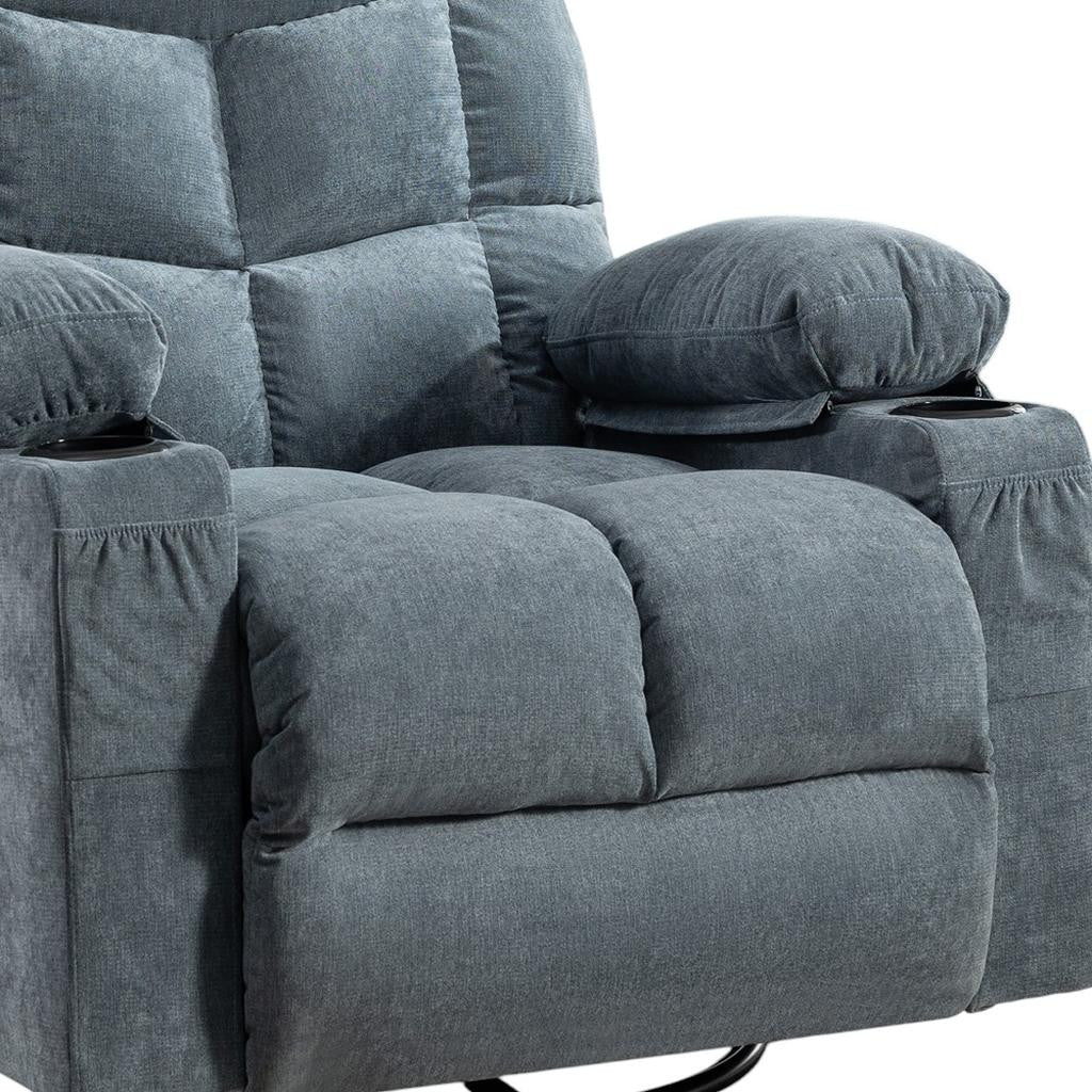 37" Blue Faux Leather Heated Massage Lift Assist Recliner With USB