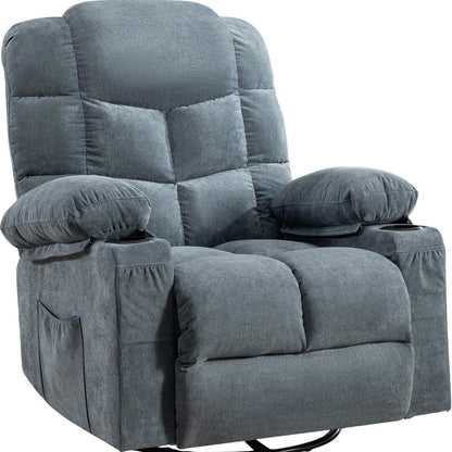 37" Blue Faux Leather Heated Massage Lift Assist Recliner With USB