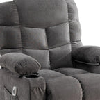 37" Gray Faux Leather Heated Massage Lift Assist Recliner With USB
