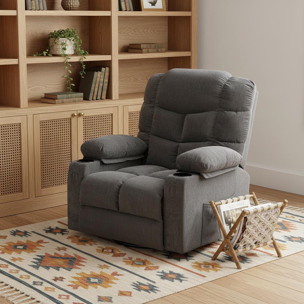 37" Gray Faux Leather Heated Massage Lift Assist Recliner With USB