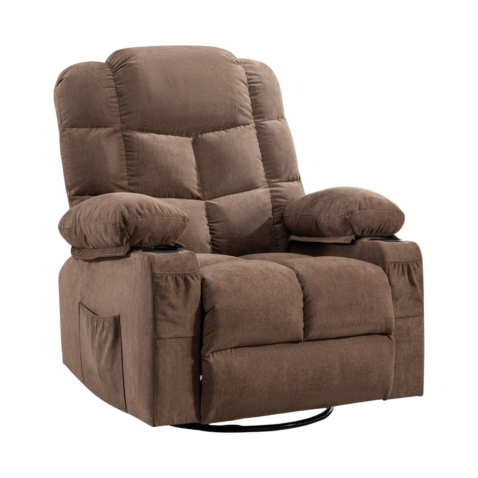 37" Brown Faux Leather Heated Massage Lift Assist Recliner With USB