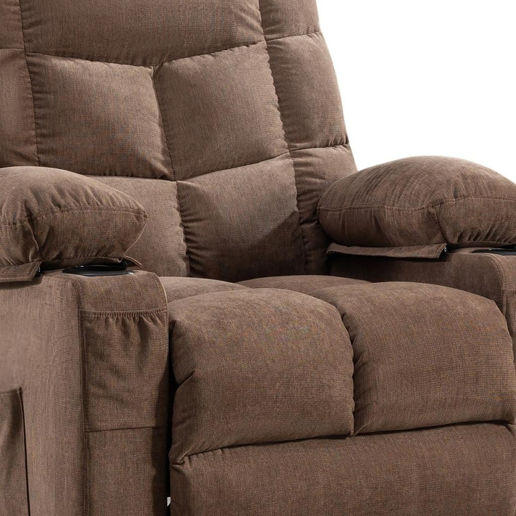 37" Brown Faux Leather Heated Massage Lift Assist Recliner With USB