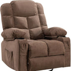 37" Brown Faux Leather Heated Massage Lift Assist Recliner With USB